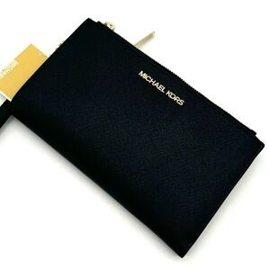 Michael Kors Large Double Zip Wallet Wristlet Black/Gold